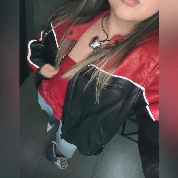 [International Male] Men's Red and Black Leather Jacket - Picture 5 of 8